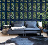 Wendell Navy by Arthouse Wild Vibes Contemporary Tropical Botanical Framed Panel Wallpaper in Rich Navy and Green - AH922803