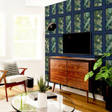 Wendell Navy by Arthouse Wild Vibes Contemporary Tropical Botanical Framed Panel Wallpaper in Rich Navy and Green - AH922803