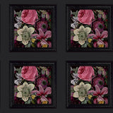 Lucinda Black Floral Panel Wallpaper by Arthouse featuring framed floral squares on a black ground