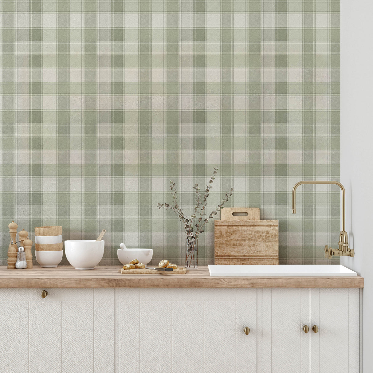 Rita Green by Arthouse Country Check Wallpaper – Brewster Home Fashions AH922806