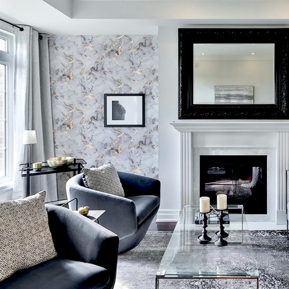 Merrick Grey Marble by Arthouse Faux Stone Wallpaper – Brewster Home Fashions AH923001
