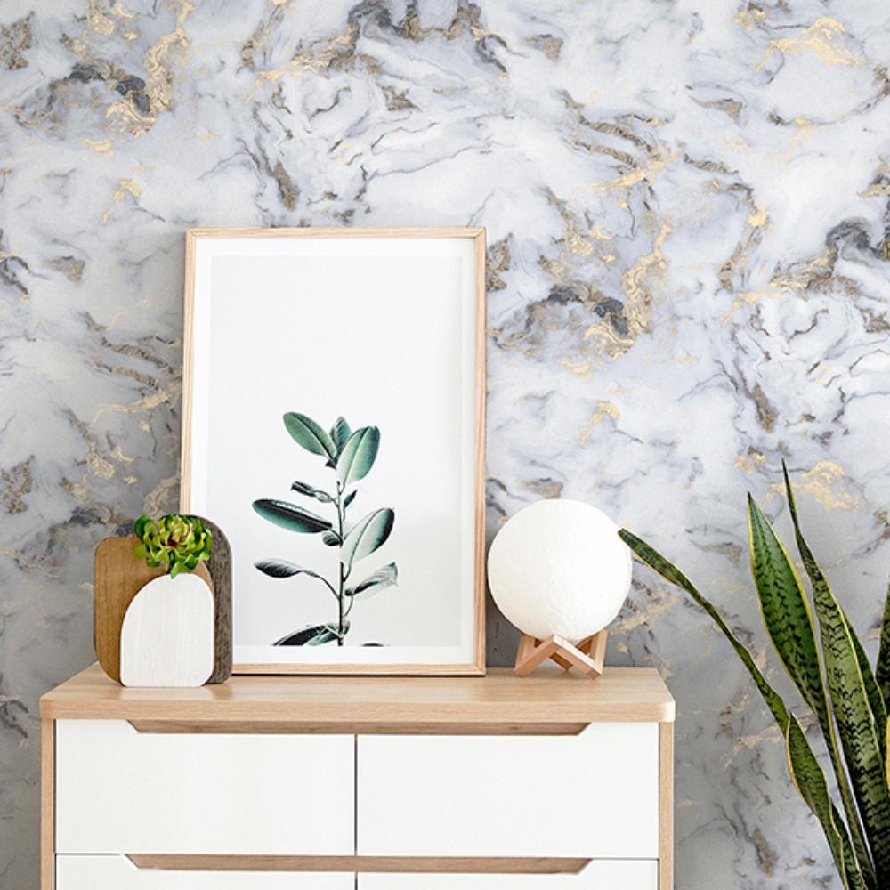 Merrick Grey Marble by Arthouse Faux Stone Wallpaper – Brewster Home Fashions AH923001