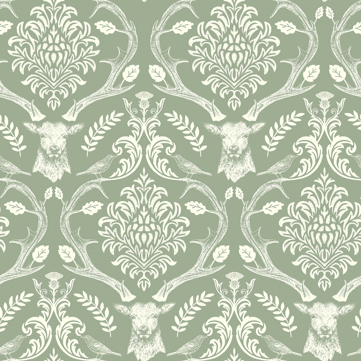 Wickham Green Stag Damask Wallpaper by Arthouse for Brewster Home Fashions