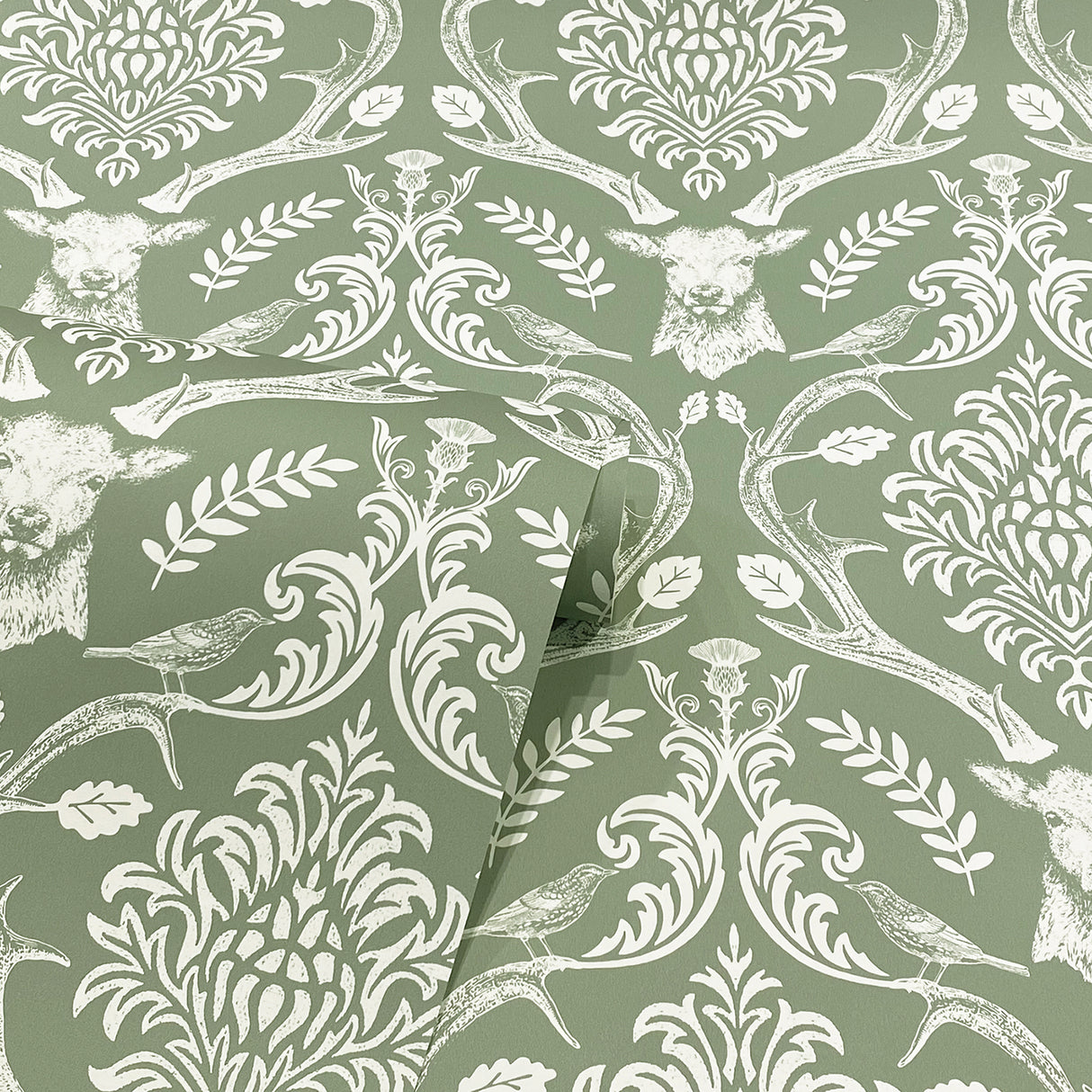 Wickham Green by Arthouse Stag Damask Wallpaper – Brewster Home Fashions AH923706