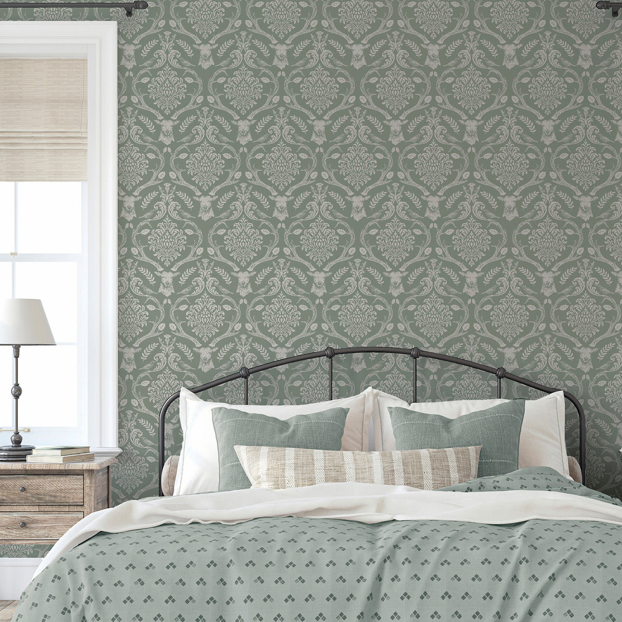Wickham Green by Arthouse Stag Damask Wallpaper – Brewster Home Fashions AH923706