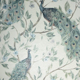Keeka Blue Peacocks wallpaper by Arthouse featuring perched peacocks and floral branches