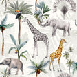 Hiram Multicolor Serengeti animals wallpaper by Arthouse with giraffes, elephants and palms