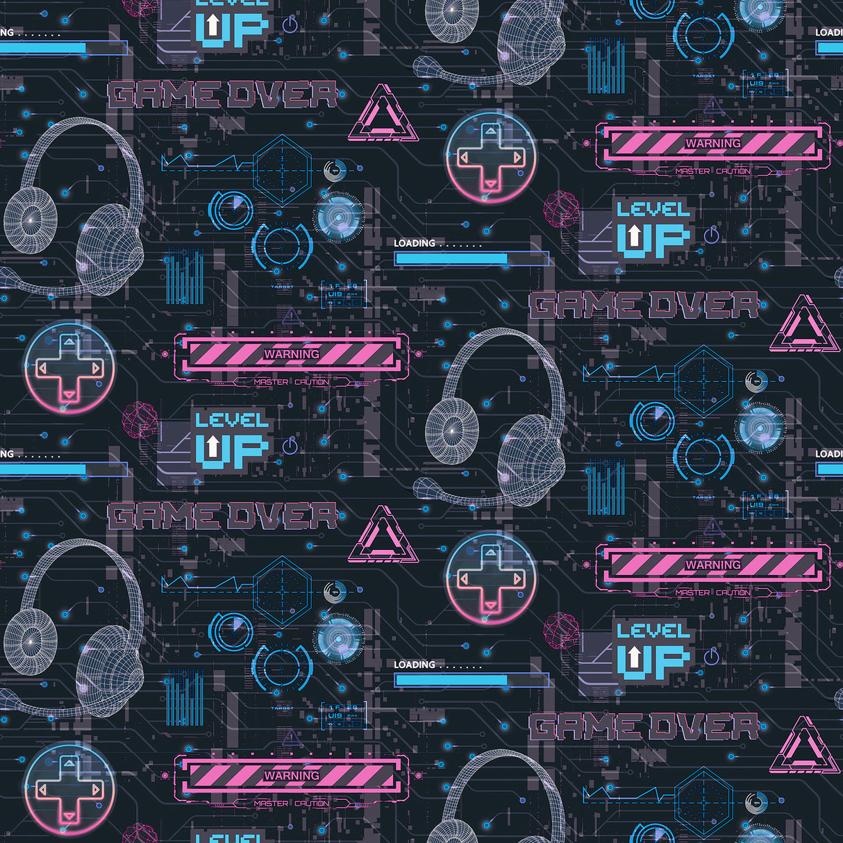 Casper Pink Gamer Wallpaper pattern with neon gaming graphics on dark ground