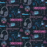 Casper Pink Gamer Wallpaper pattern with neon gaming graphics on dark ground