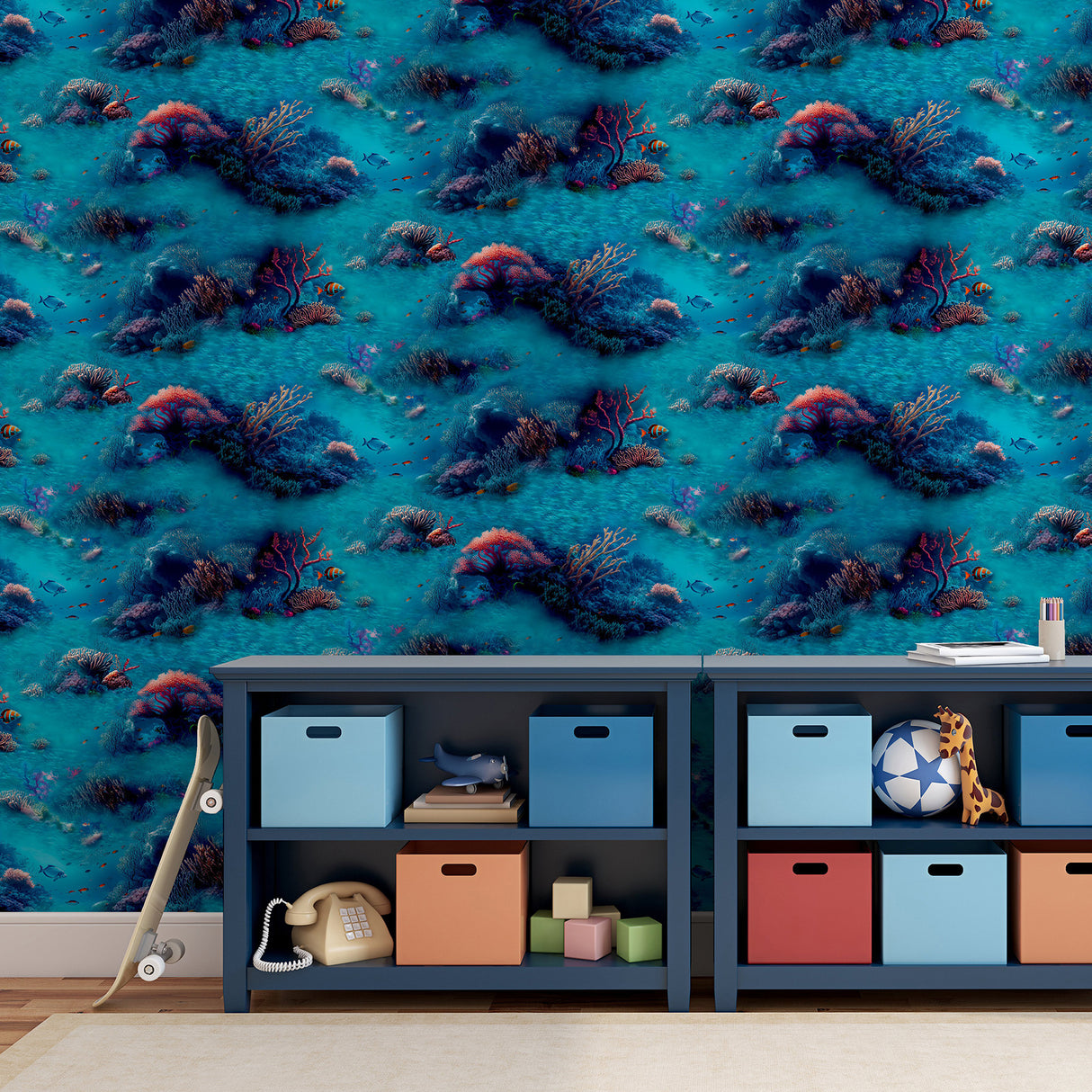 Orlena Blue by Arthouse Under The Sea Wallpaper – Brewster Home Fashions AH923808