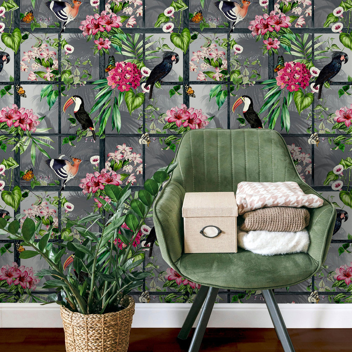 Dorothea Multicolor by Arthouse Tropical Birds Wallpaper- Brewster Home Fashions AH924408
