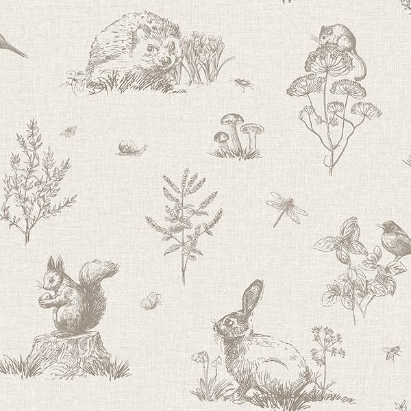 Clawford Beige Meadow Friends Wallpaper by Arthouse for Brewster Home Fashions