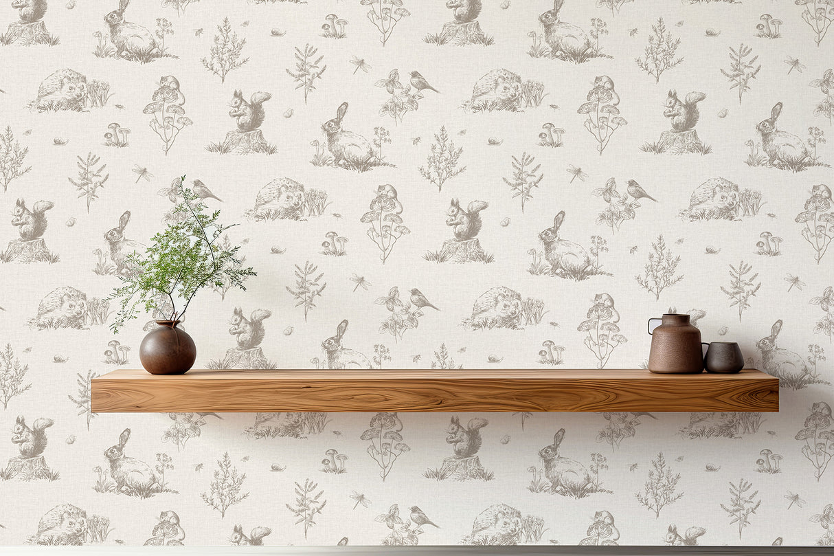 Clawford Beige by Arthouse Meadow Friends Wallpaper – Brewster Home Fashions AH924409