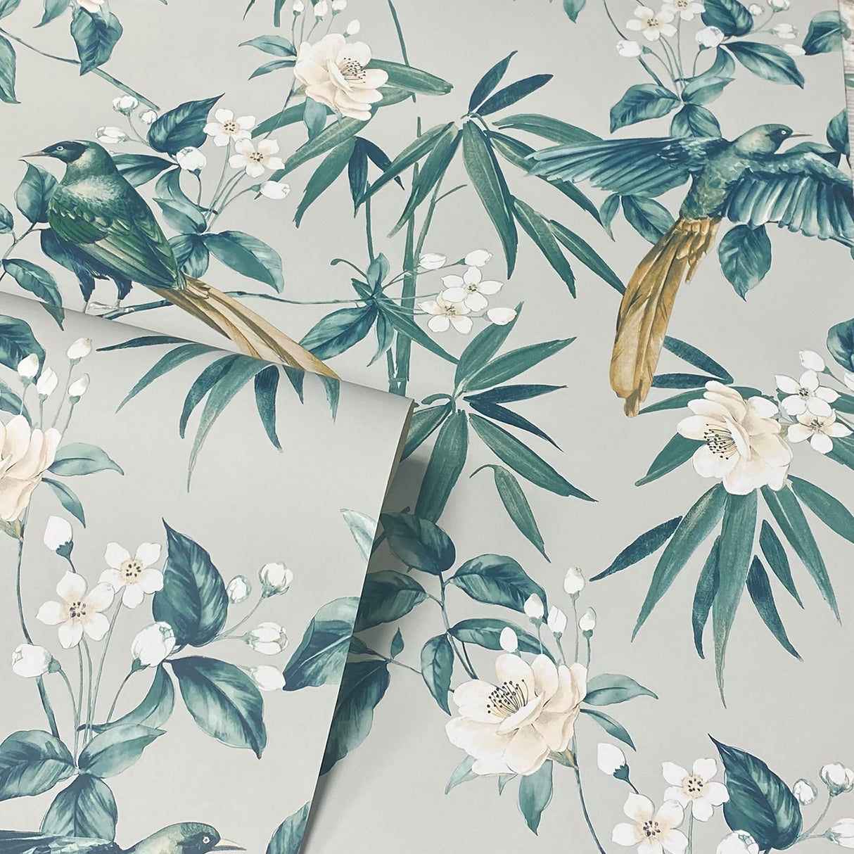 Suzume Teal Birds and Blooms Teal by Arthouse Wallpaper- Brewster Home Fashions AH924500