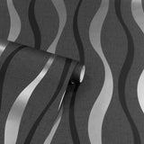 Tazz Black by Arthouse Ribbons Wallpaper – Brewster Home Fashions AH924502