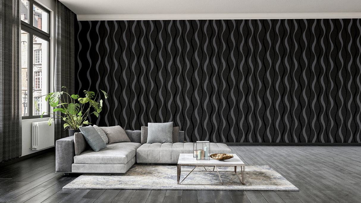 Tazz Black by Arthouse Ribbons Wallpaper – Brewster Home Fashions AH924502