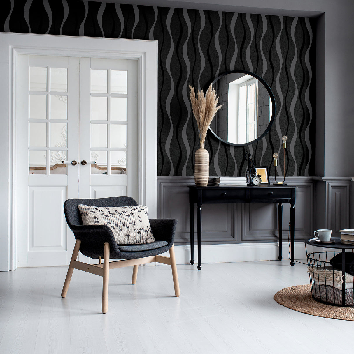 Tazz Black by Arthouse Ribbons Wallpaper – Brewster Home Fashions AH924502