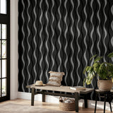 Tazz Black by Arthouse Ribbons Wallpaper – Brewster Home Fashions AH924502