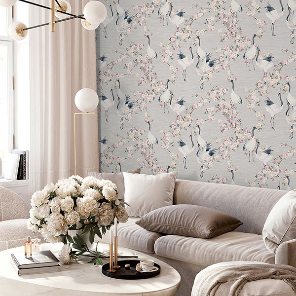 Harumi Light Grey by Arthouse Blossom Wallpaper- Brewster Home Fashions AH924800