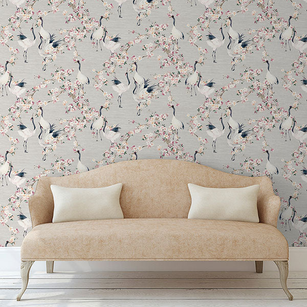 Harumi Light Grey by Arthouse Blossom Wallpaper- Brewster Home Fashions AH924800