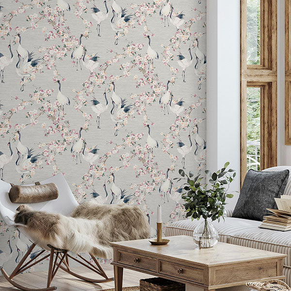 Harumi Light Grey by Arthouse Blossom Wallpaper- Brewster Home Fashions AH924800
