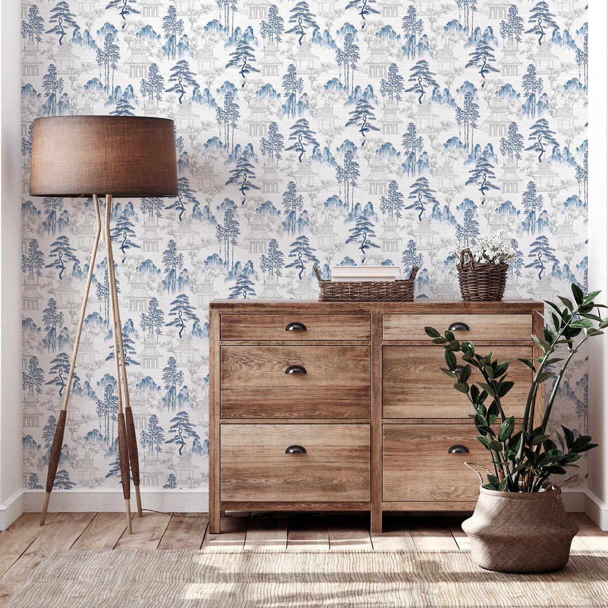 Akio Blue by Arthouse Pagoda Wallpaper – Brewster Home Fashions AH924803