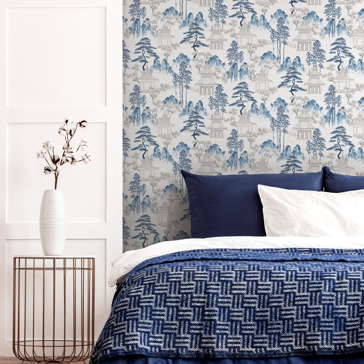 Akio Blue by Arthouse Pagoda Wallpaper – Brewster Home Fashions AH924803