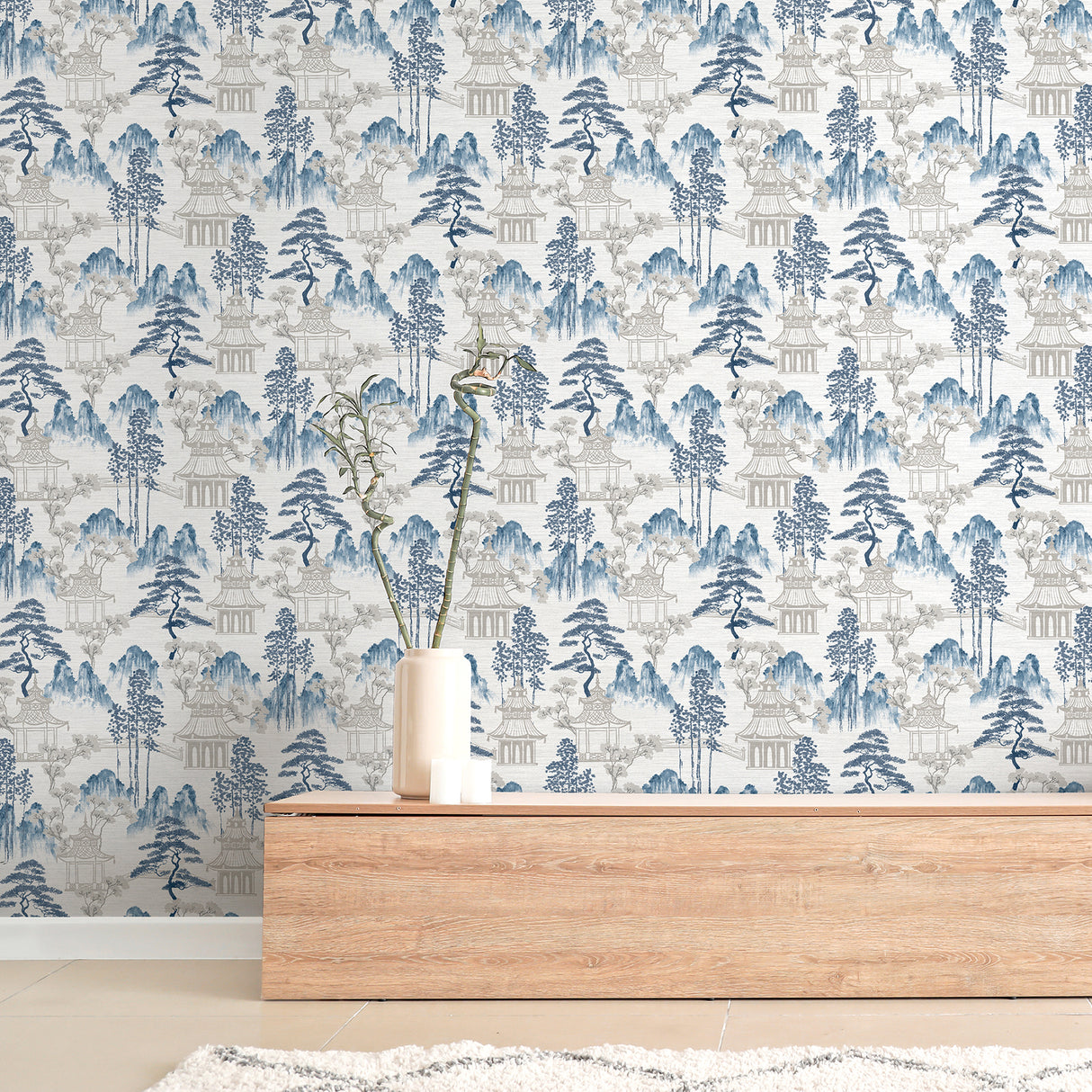 Akio Blue by Arthouse Pagoda Wallpaper – Brewster Home Fashions AH924803