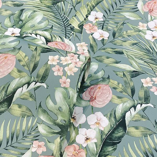 Harrietta Sea Green by Arthouse Tropical Floral Wallpaper – Brewster Home Fashions AH924905