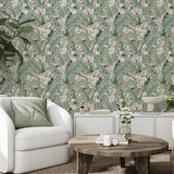 Harrietta Sea Green by Arthouse Tropical Floral Wallpaper – Brewster Home Fashions AH924905