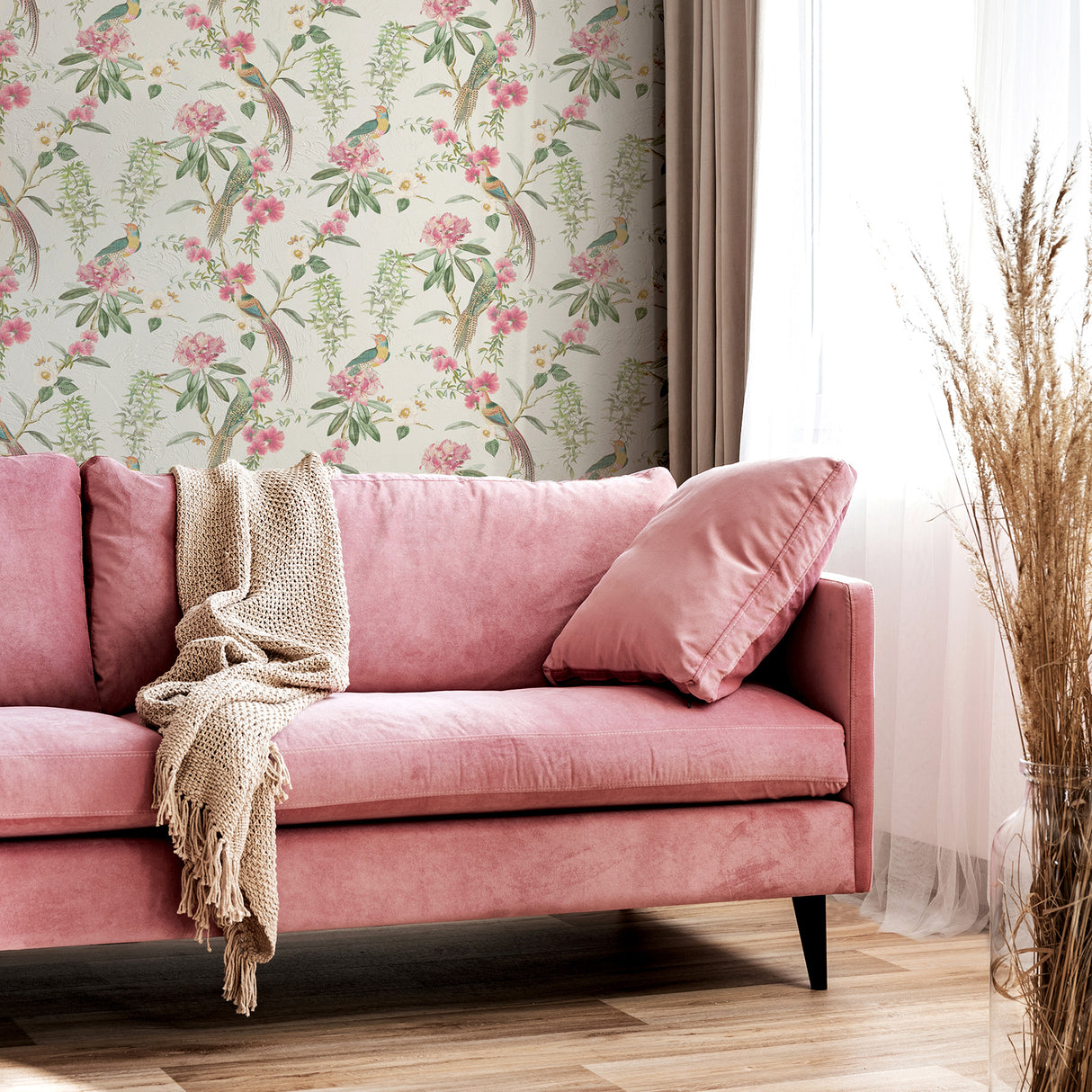 Celine Pink by Arthouse Courtyard Garden Wallpaper – Brewster Home Fashions AH924907