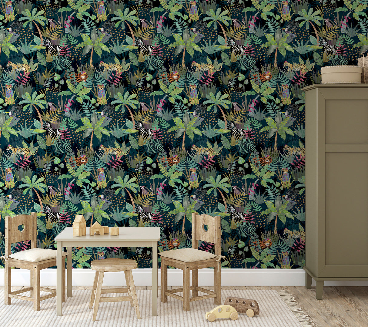 Fonda Dark Green by Arthouse Jungle Party Wallpaper – Brewster Home Fashions AH925308