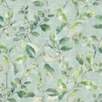Lucene Green Spring Vines wallpaper with watercolor leaves on soft blue background