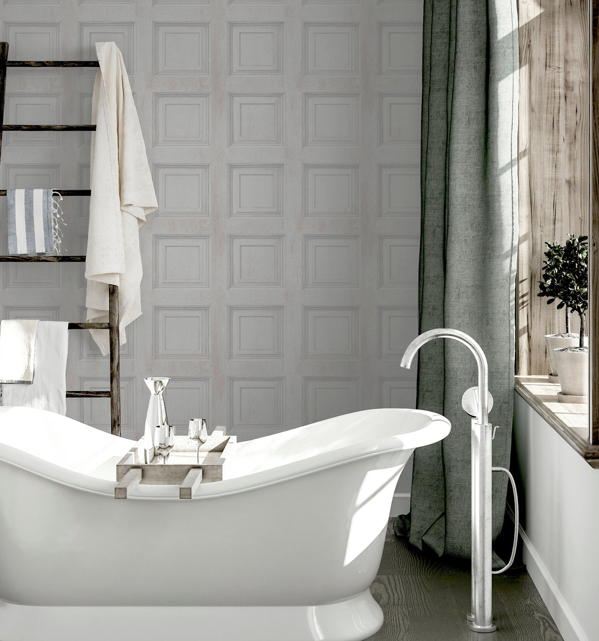 Willard Off-White by Arthouse Wood Panel Wallpaper- Brewster Home Fashions AH945902