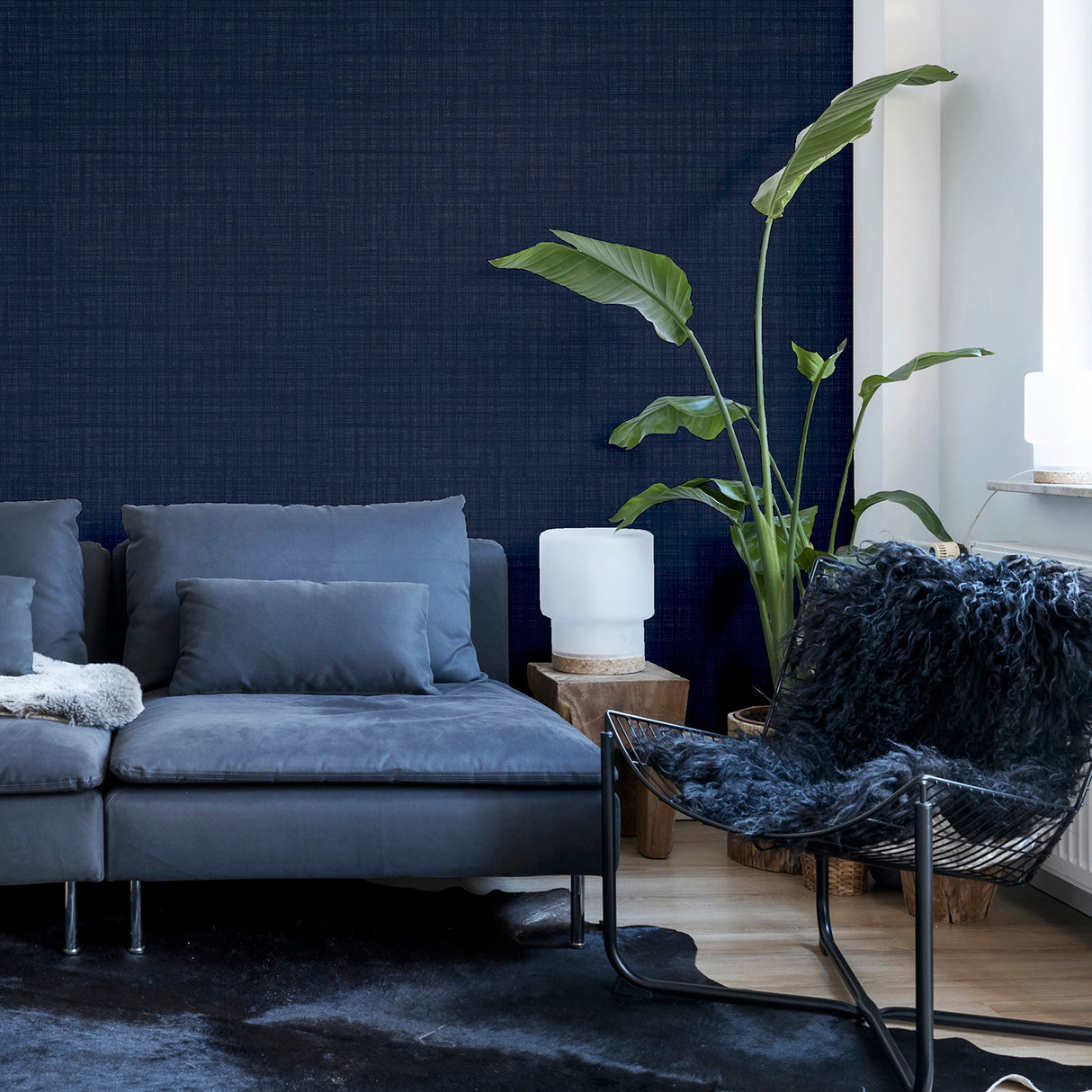 Rafe Navy by Arthouse Woven Texture Wallpaper – Brewster Home Fashions AH946002