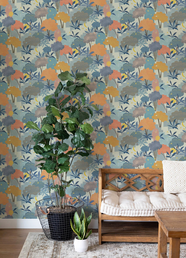Bohemian Walk Blue Peel & Stick Wallpaper with Trees Motif, Alja Horvat x NuWallpaper - AHS4712
