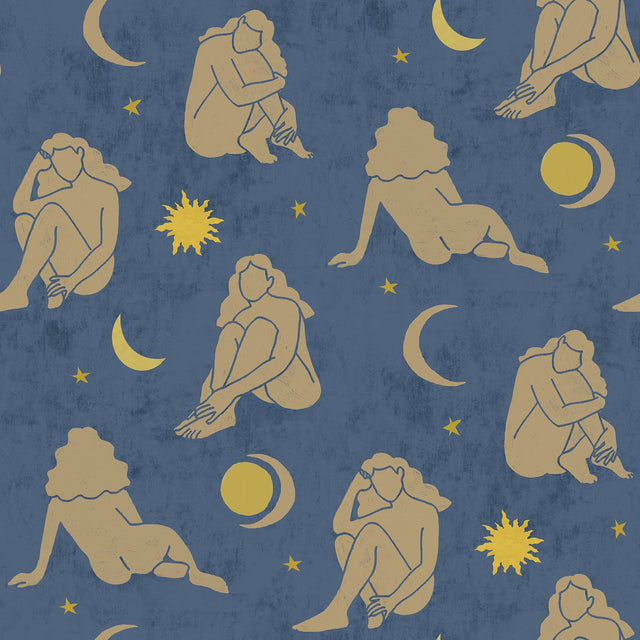 Nudes Dark Blue Peel & Stick Wallpaper with Celestial Nude Silhouette Motif - NuWallpaper AHS4715