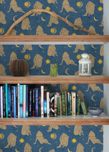 Nudes Dark Blue Peel & Stick Wallpaper with Celestial Nude Silhouette Motif - NuWallpaper AHS4715