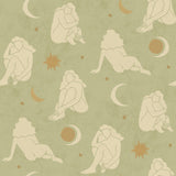 Nudes Sage Peel & Stick Wallpaper with Feminine Silhouette and Celestial Motif - Brewster AHS4716