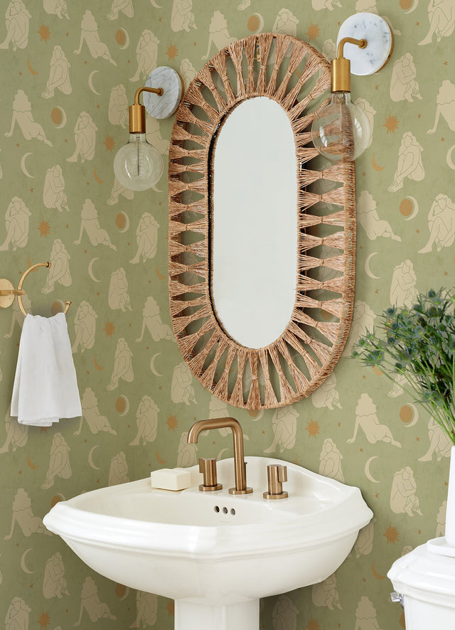 Nudes Sage Peel & Stick Wallpaper with Feminine Silhouette and Celestial Motif - Brewster AHS4716