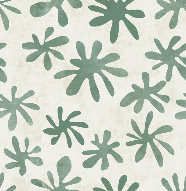Field of Flowers Green Peel & Stick Wallpaper with Bohemian Botanical Pattern - NuWallpaper AHS4717