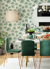 Field of Flowers Green Peel & Stick Wallpaper with Bohemian Botanical Pattern - NuWallpaper AHS4717