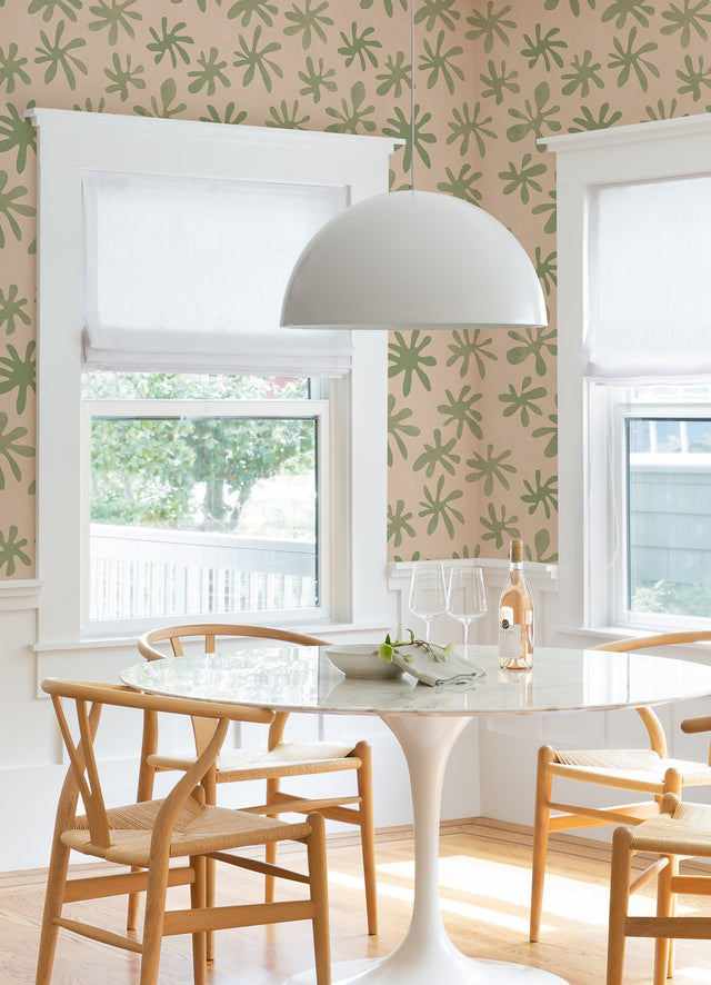 Field of Flowers Blush & Sage Peel & Stick Wallpaper with Bohemian Botanical Floral Pattern - NuWallpaper AHS4718
