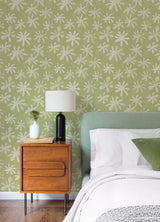Field of Flowers Sage Peel & Stick Wallpaper with Bohemian Botanical Floral Pattern - NuWallpaper AHS4719