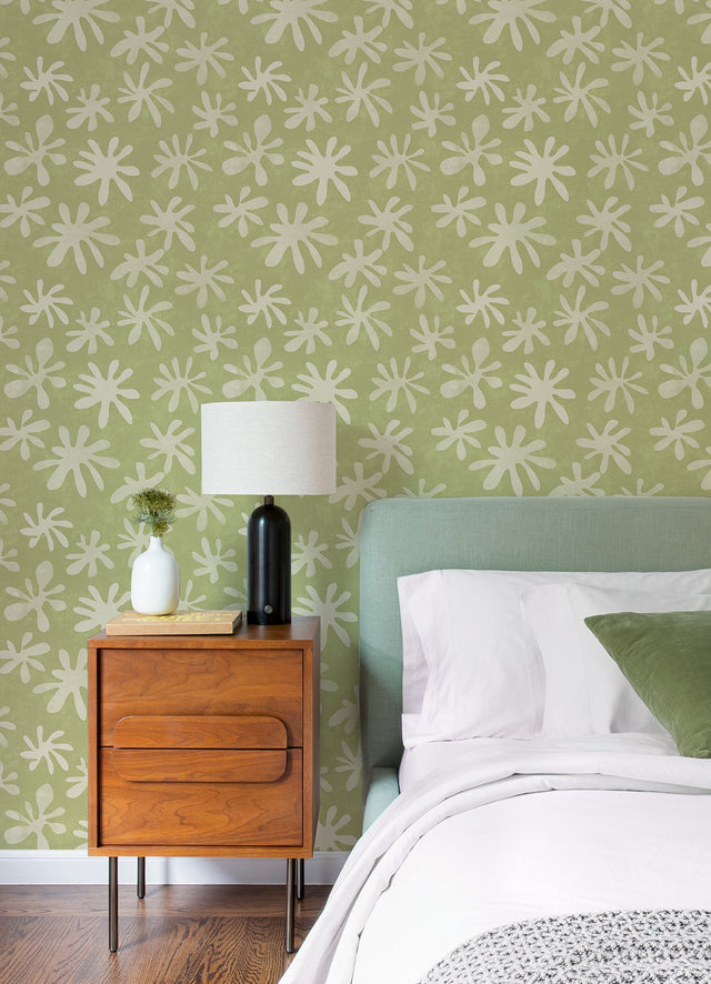 Field of Flowers Sage Peel & Stick Wallpaper with Bohemian Botanical Floral Pattern - NuWallpaper AHS4719