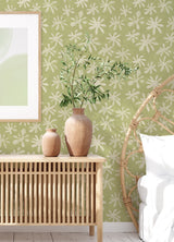 Field of Flowers Sage Peel & Stick Wallpaper with Bohemian Botanical Floral Pattern - NuWallpaper AHS4719
