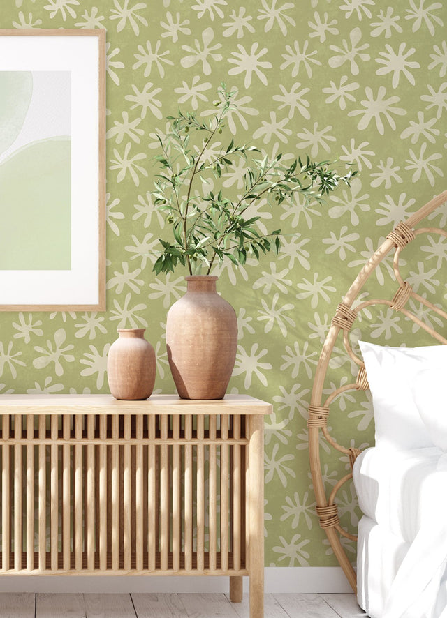 Field of Flowers Sage Peel & Stick Wallpaper with Bohemian Botanical Floral Pattern - NuWallpaper AHS4719