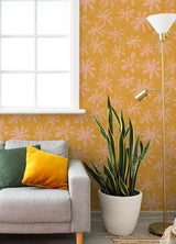 Field of Flowers Orange Peel & Stick Wallpaper with Bohemian Floral Motif - NuWallpaper AHS4720