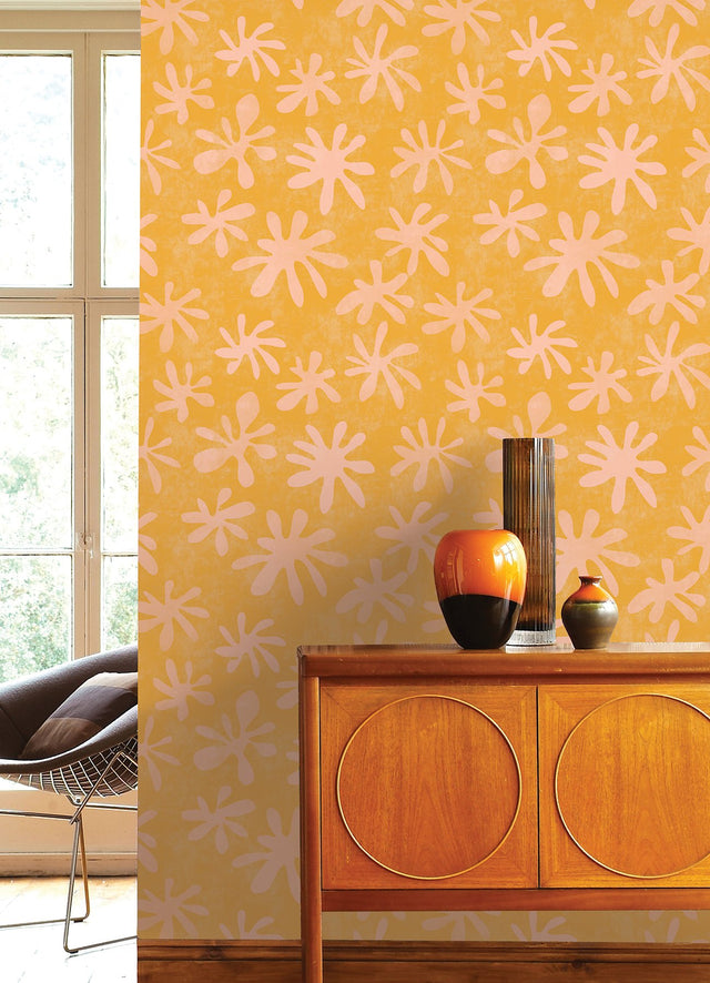 Field of Flowers Orange Peel & Stick Wallpaper with Bohemian Floral Motif - NuWallpaper AHS4720