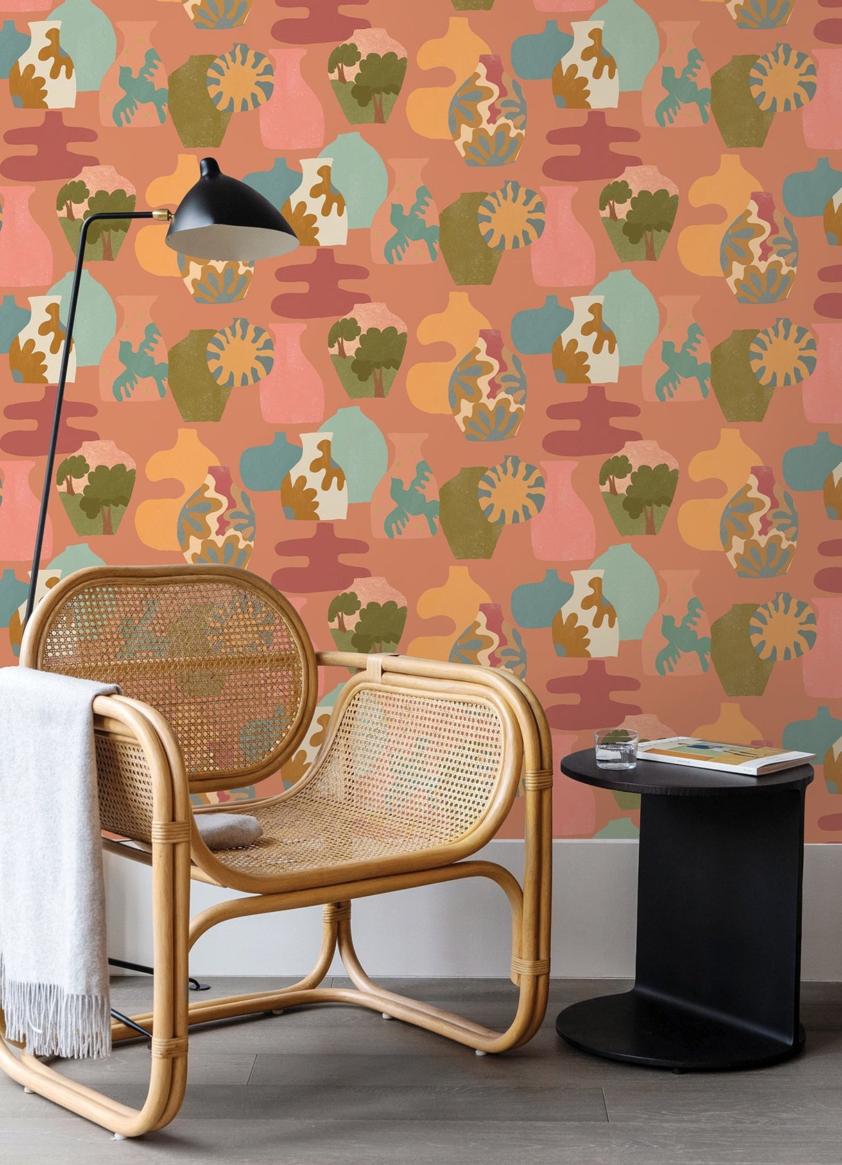 Miracle Vases Terracotta Peel & Stick Wallpaper with Abstract Geometric Vase Motif - NuWallpaper AHS4722